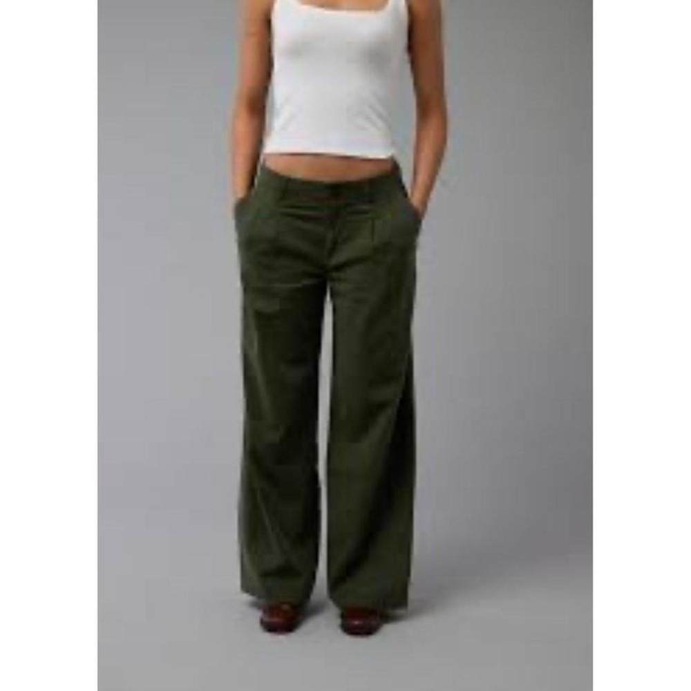 Womens American Eagle Linen Blend High Waisted Wide Leg Trouser Pants